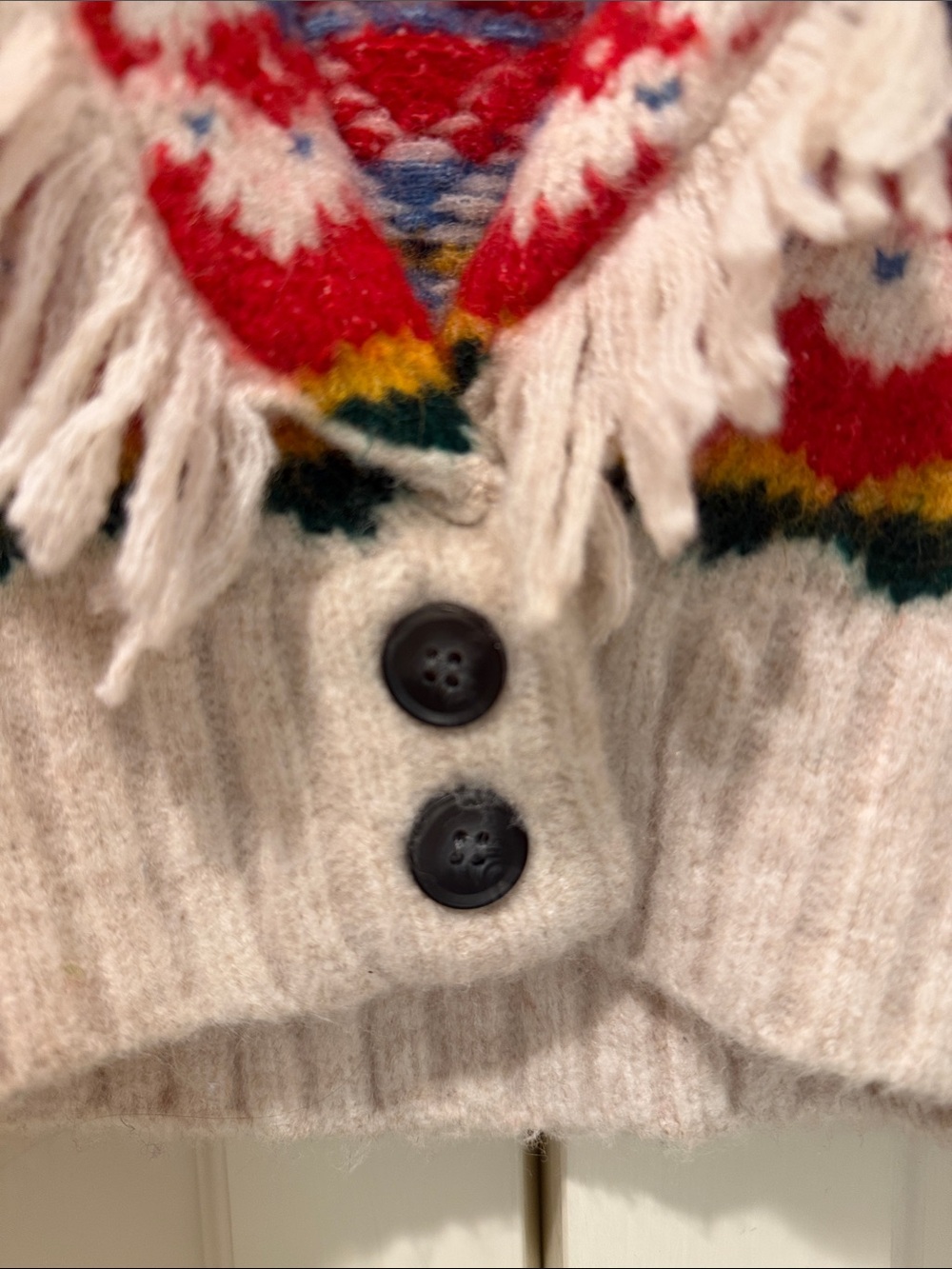 SAYLOR Red, Blue & Green Fair Isle Fringe Cardigan - Picture 4 of 10